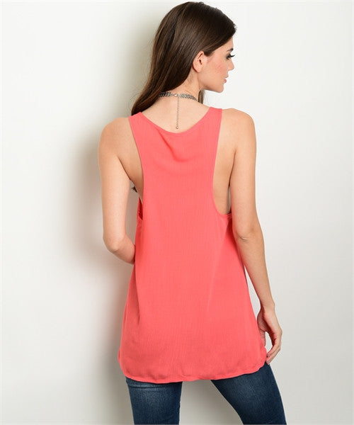 Coral Tie-Front Top