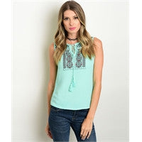 Mint with Black Embroidery Top