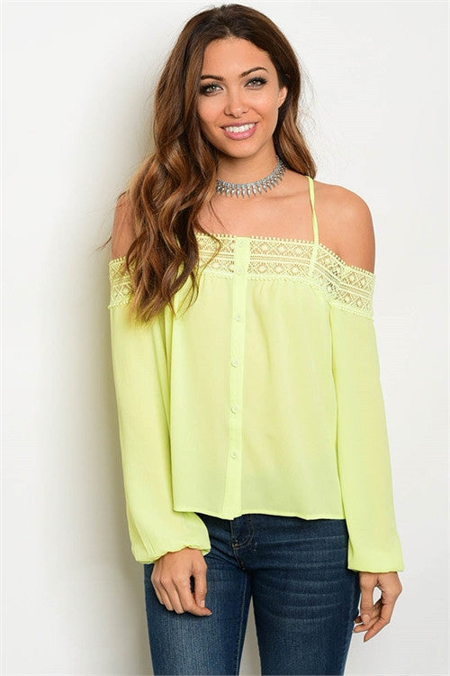 Lime Lace Cold Shoulder Top