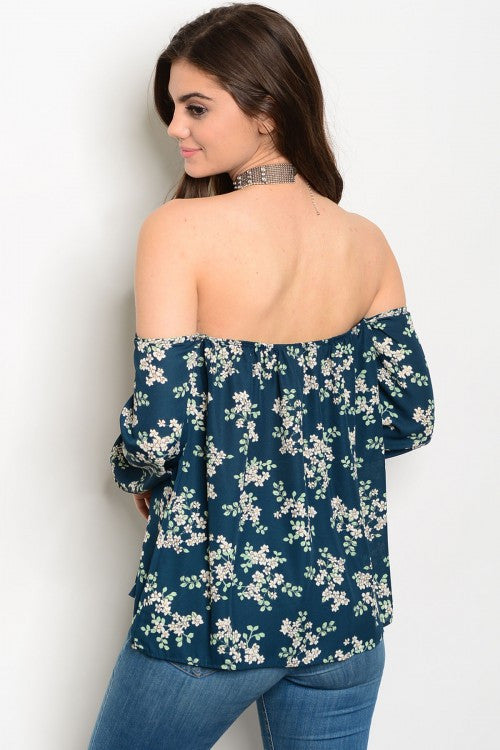 Green Floral Off Shoulder Top