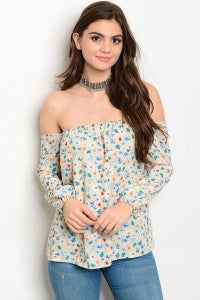 Beige Floral Off Shoulder Top