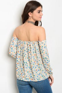 Beige Floral Off Shoulder Top