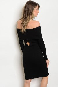 Black Ribbed Off Shoulder Dress