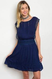 Navy Crochet Detail Dress