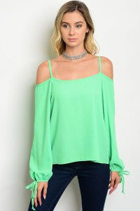 Bright Green Cold Shoulder Top