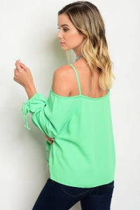 Bright Green Cold Shoulder Top