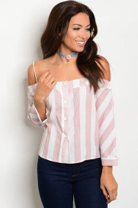 Blush Stripe Off Shoulder