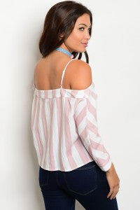 Blush Stripe Off Shoulder