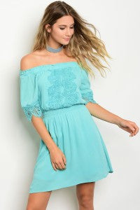 Mint Crochet Detail Off Shoulder Dress