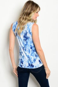 Navy and White Tie Dye Top