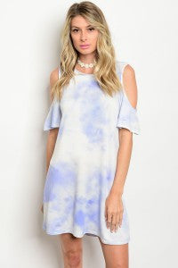 Indigo Tie Dye Cold Shoulder Dress