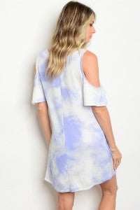 Indigo Tie Dye Cold Shoulder Dress