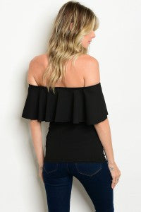 Black Floral Patch Off Shoulder Top