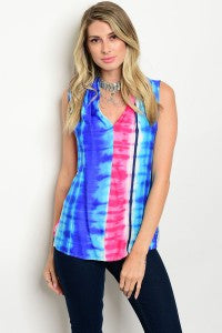 Royal and Fuchsia Tie Dye Top