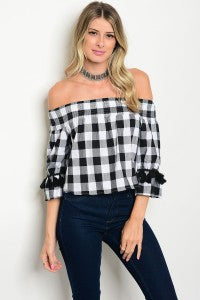 Black and White Gingham Off Shoulder