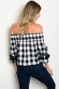 Black and White Gingham Off Shoulder