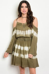 Olive and Ivory Tie Dye Cold Shoulder