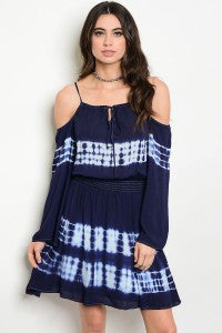 Navy and White Tie Dye Cold Shoulder