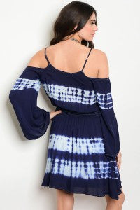 Navy and White Tie Dye Cold Shoulder