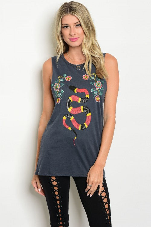 Charcoal Flower and Snake Graphic