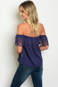 Navy Lace Off Shoulder