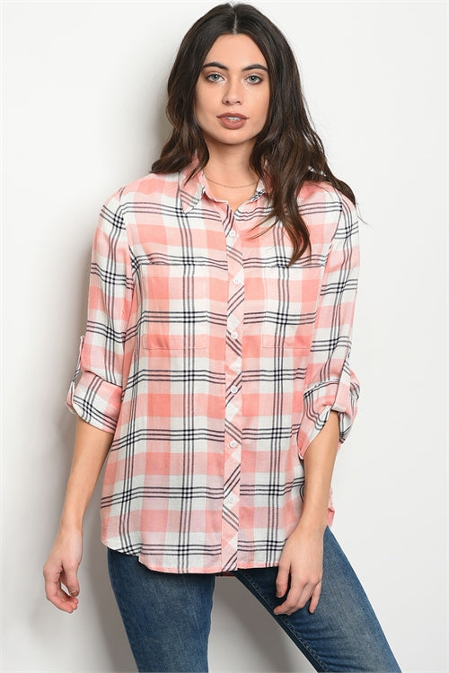 Coral and Black Plaid