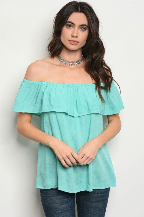 Mint Ruffle Off Shoulder