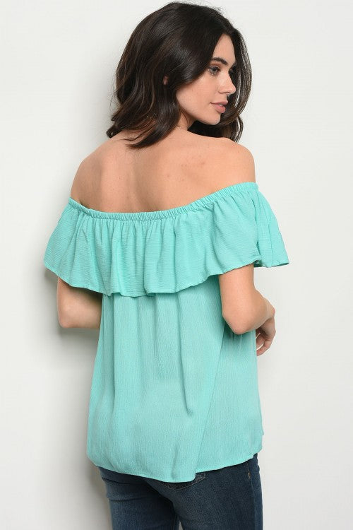 Mint Ruffle Off Shoulder