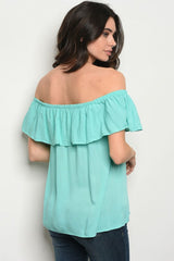 Mint Ruffle Off Shoulder