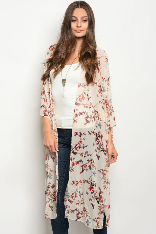 Taupe Floral Duster Kimono