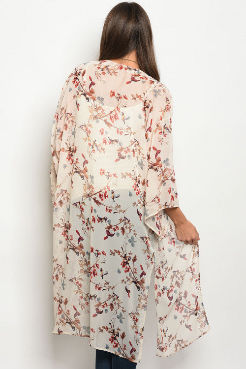 Taupe Floral Duster Kimono