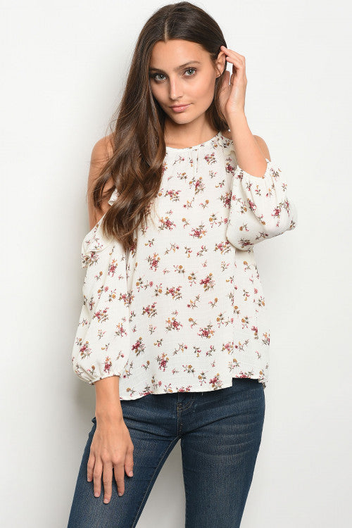 Ivory Floral Cold Shoulder