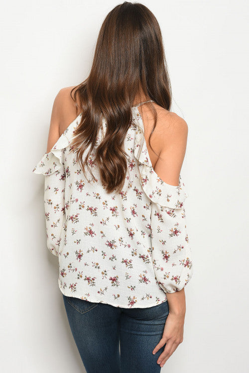 Ivory Floral Cold Shoulder