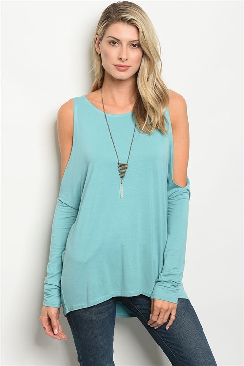 Baby Blue Long Sleeve Cold Shoulder