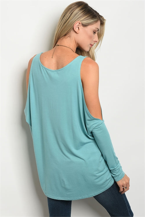 Baby Blue Long Sleeve Cold Shoulder