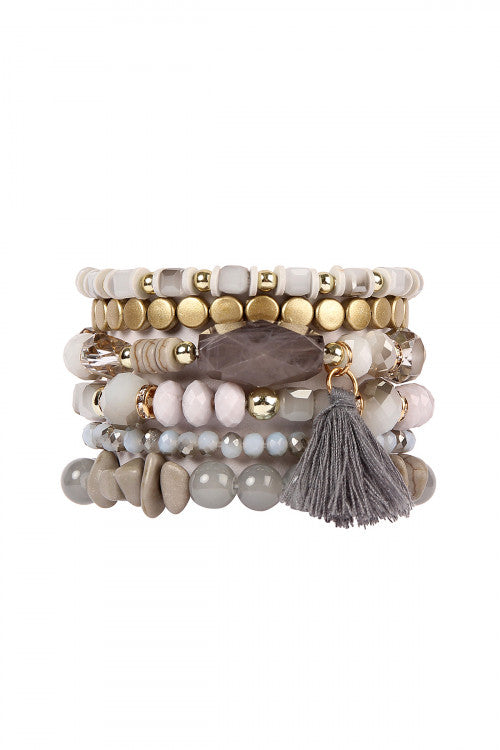 Light Grey Tassel Stacking Bracelets
