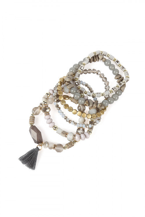 Light Grey Tassel Stacking Bracelets