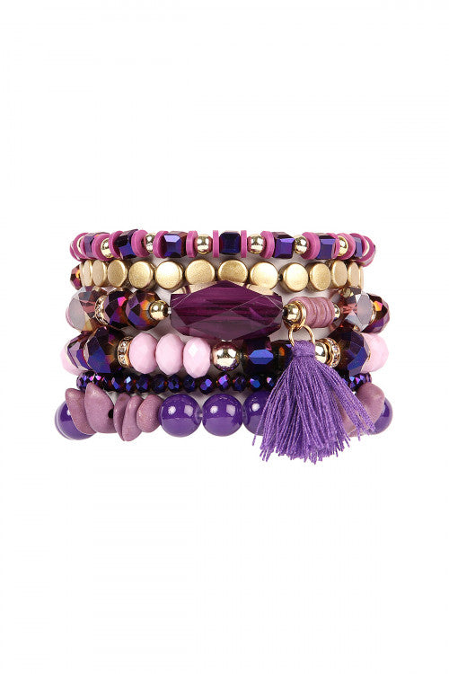 Purple Tassel Stacking Bracelets