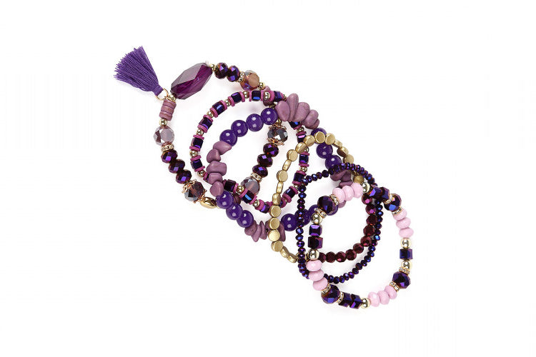 Purple Tassel Stacking Bracelets