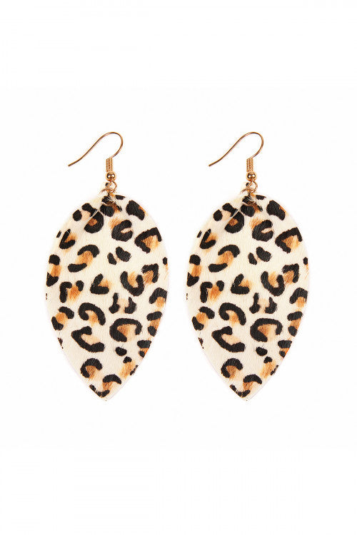 White Leopard Leather Drop Earrings