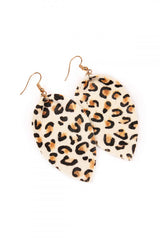 White Leopard Leather Drop Earrings