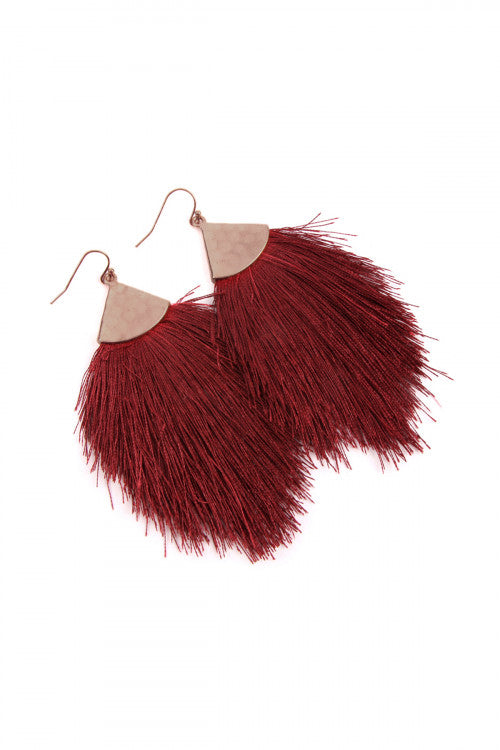 Burgundy Oversized Tassel Drop Earrings