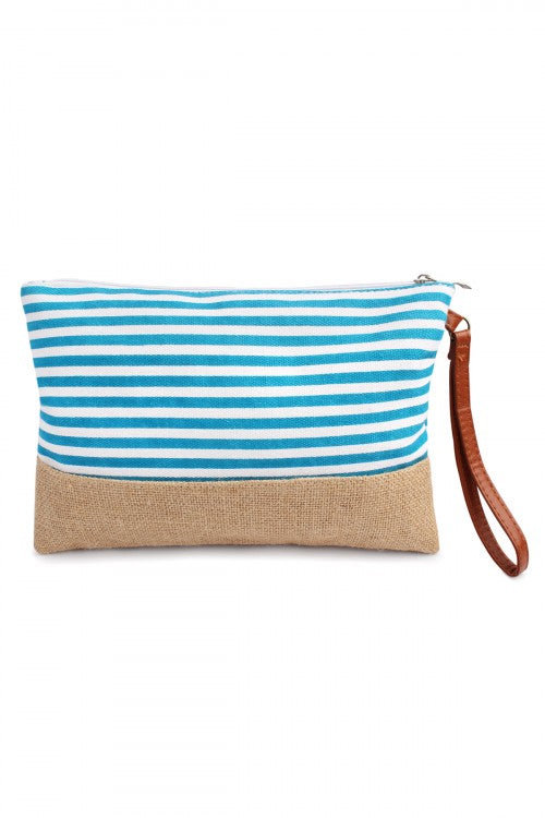 Aqua Striped Wristlet