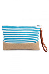 Aqua Striped Wristlet