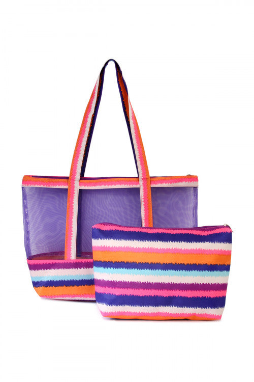 Purple Multi Stripe Shoulder Bag with Pouch