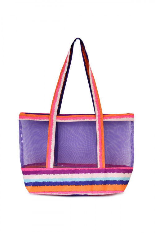 Purple Multi Stripe Shoulder Bag with Pouch