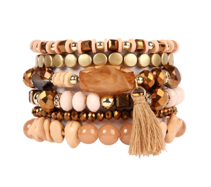 Peach Cobbler Tassel Stacking Bracelets