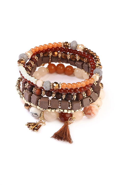 Adjustable bead interlayer bracelet with autumn leaves pattern - Perles & Co
